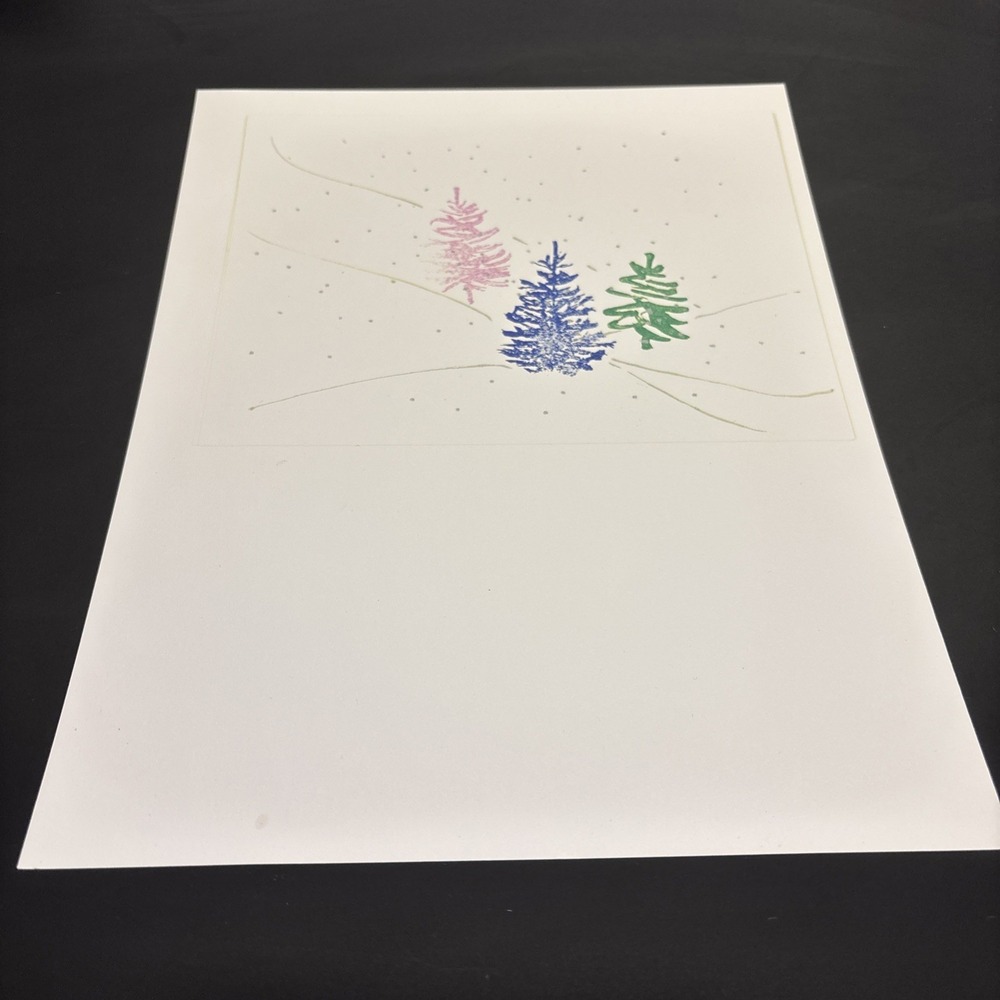 Minimalist Winter Landscape Art Print Colorful Pine Trees Snow 8x11 Unframed